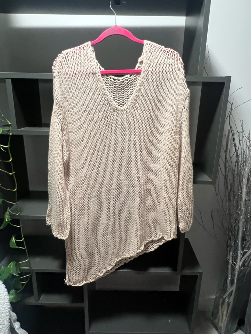 🛍️Asymmetrical Open Knit V-Neck Sweater - Beige
